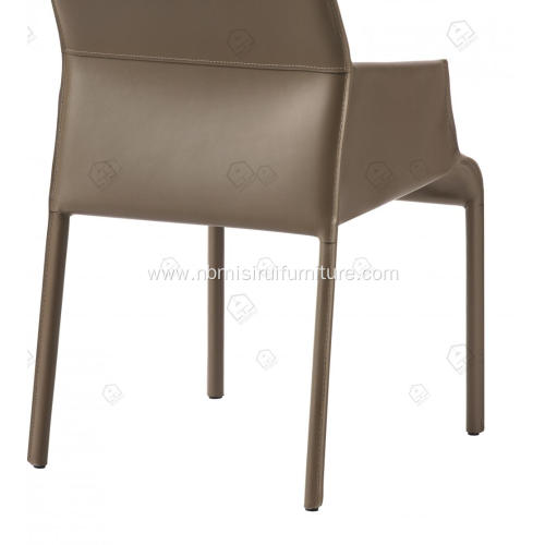 ltalian minimalist khaki saddle leather armrest chairs